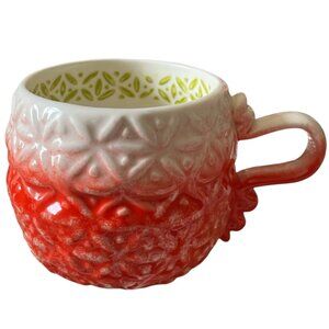 Anthropologie Textured Floral Mug Red Ombre Embossed Ceramic Marshmallow Mug